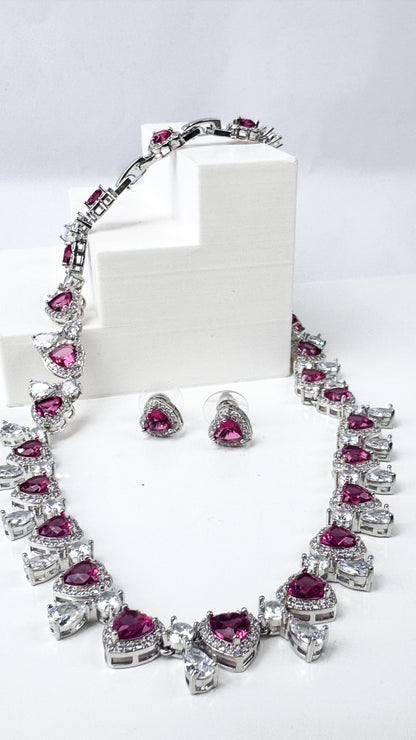 Conjunto de Colar e Brinco de Festa com Corações de Zircônia – Memórias
