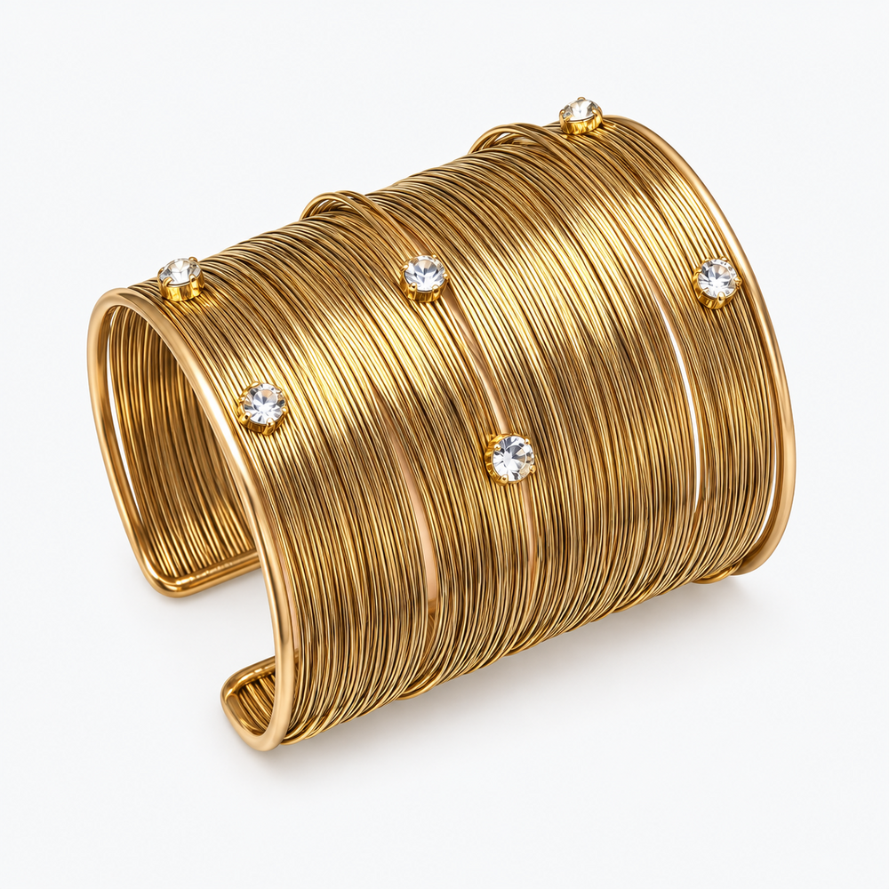 Bracelete espiral dourado com strass