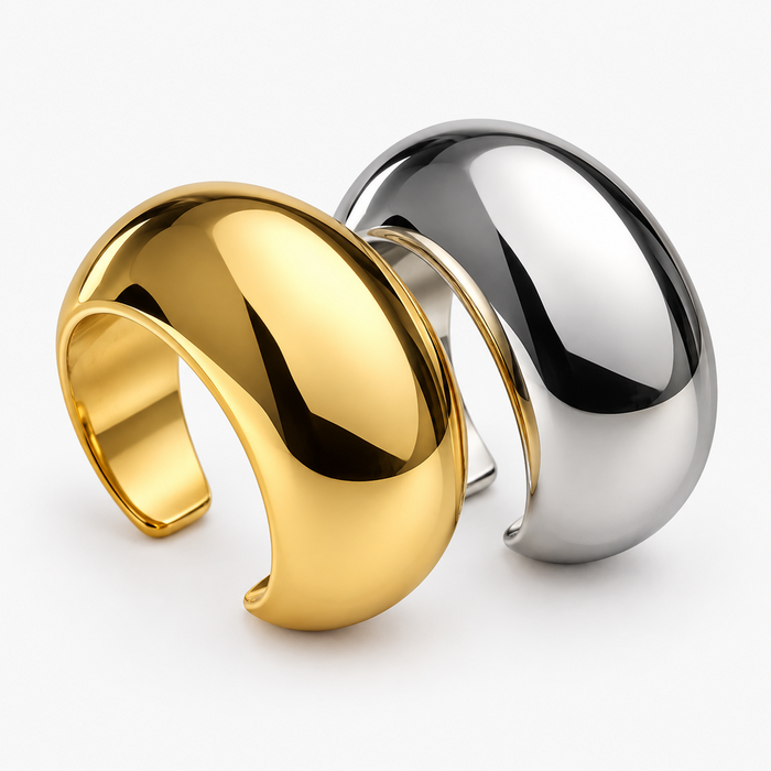 Bracelete Metálico Largo com Brilho Espelhado – Destaque