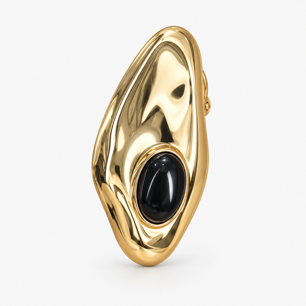 Brinco dourado oval preto