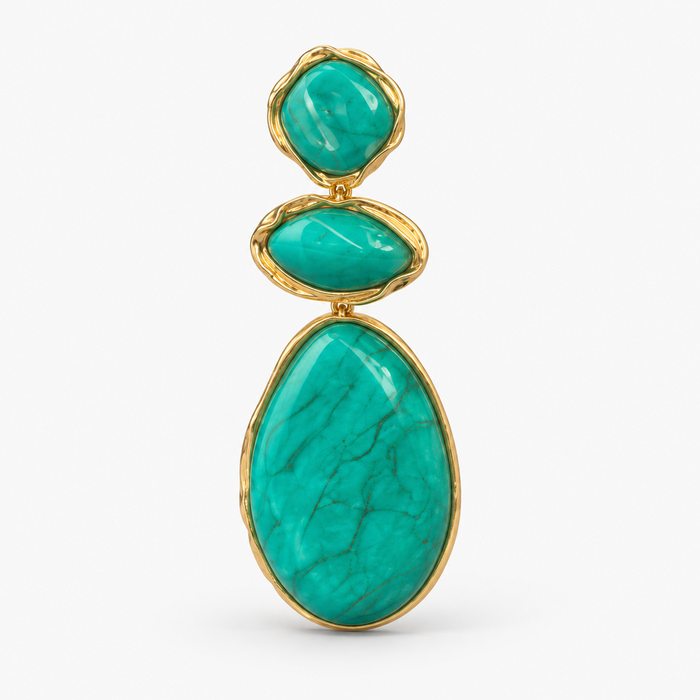 Brinco Longo Dourado com Pedra Turquesa – Encanto