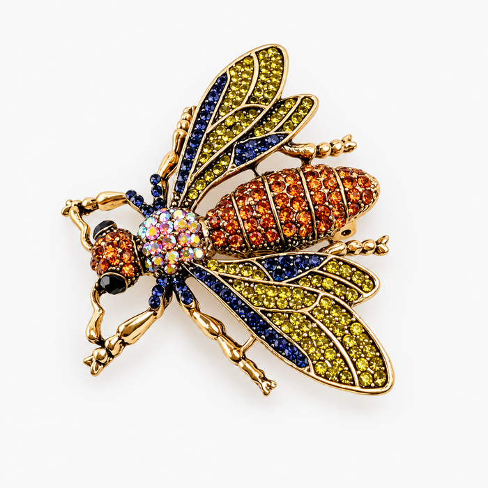 Broche Abelha Dourado com Pedras Coloridas – Criatividade