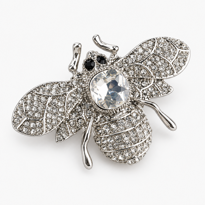 Broche Abelha Prateado com Strass – Inspiração