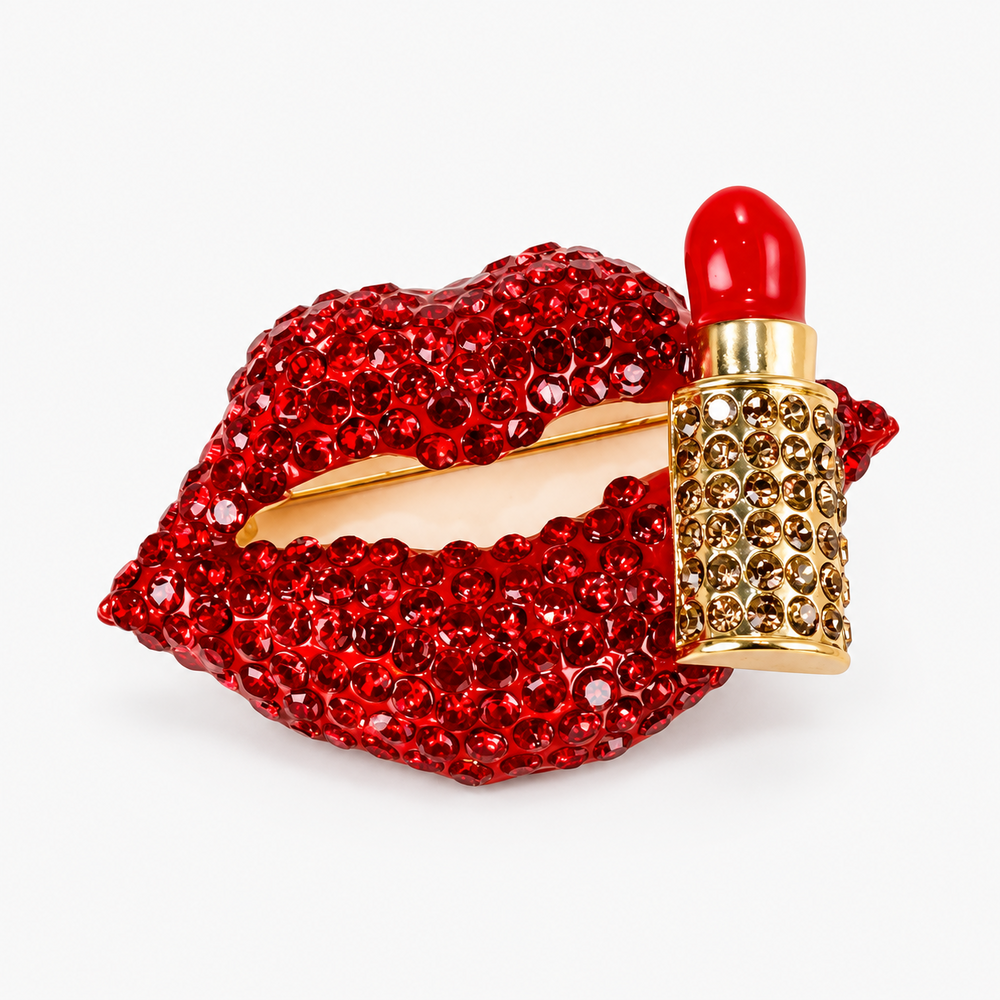 Broche boca vermelha com batom