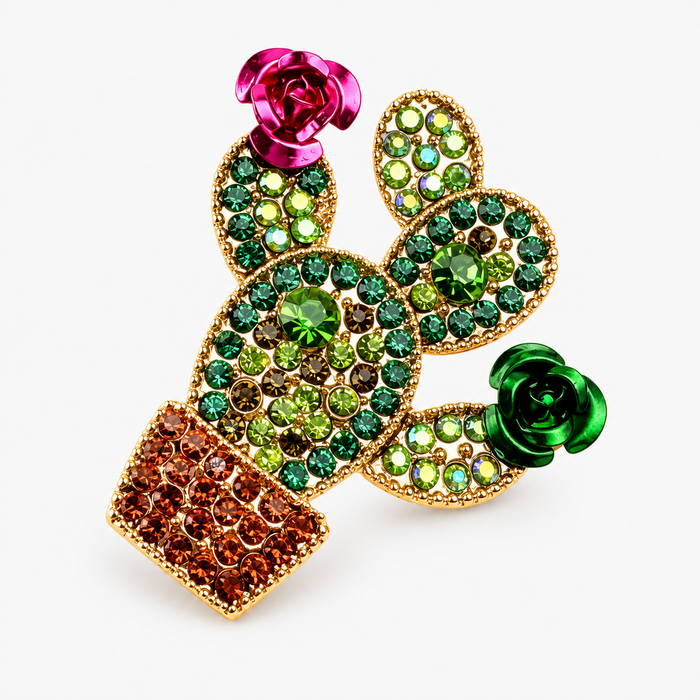 Broche Cacto com Strass Coloridos – Alegria