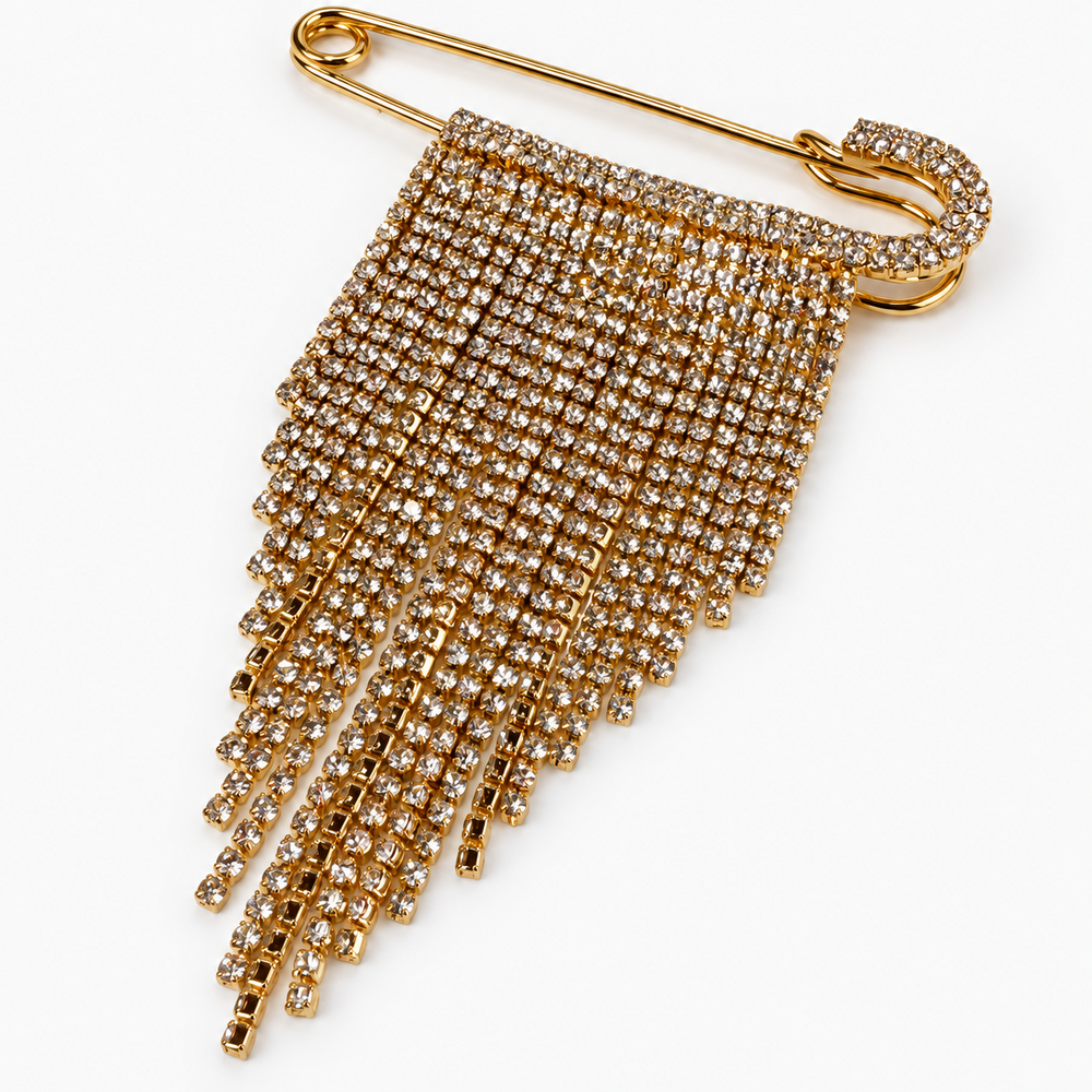 Broche dourado ou prata strass cascata