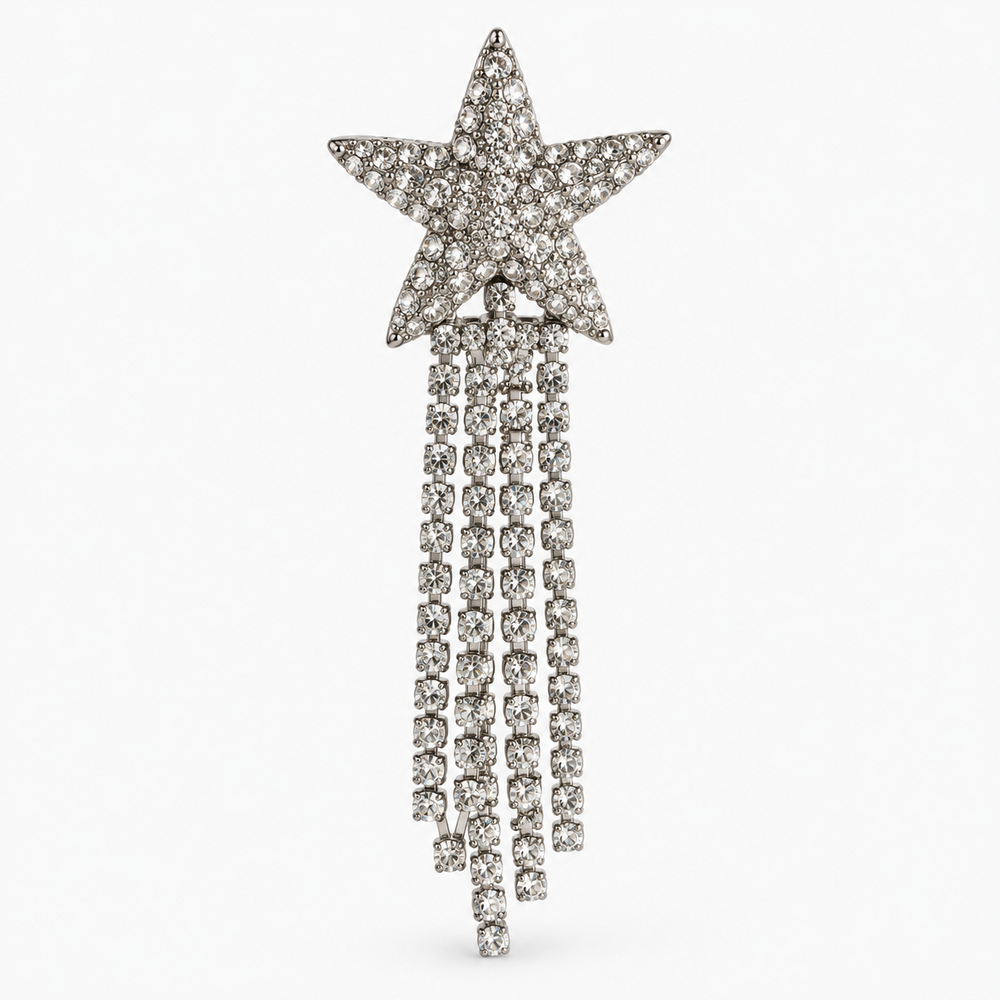 Broche estrela prata franja