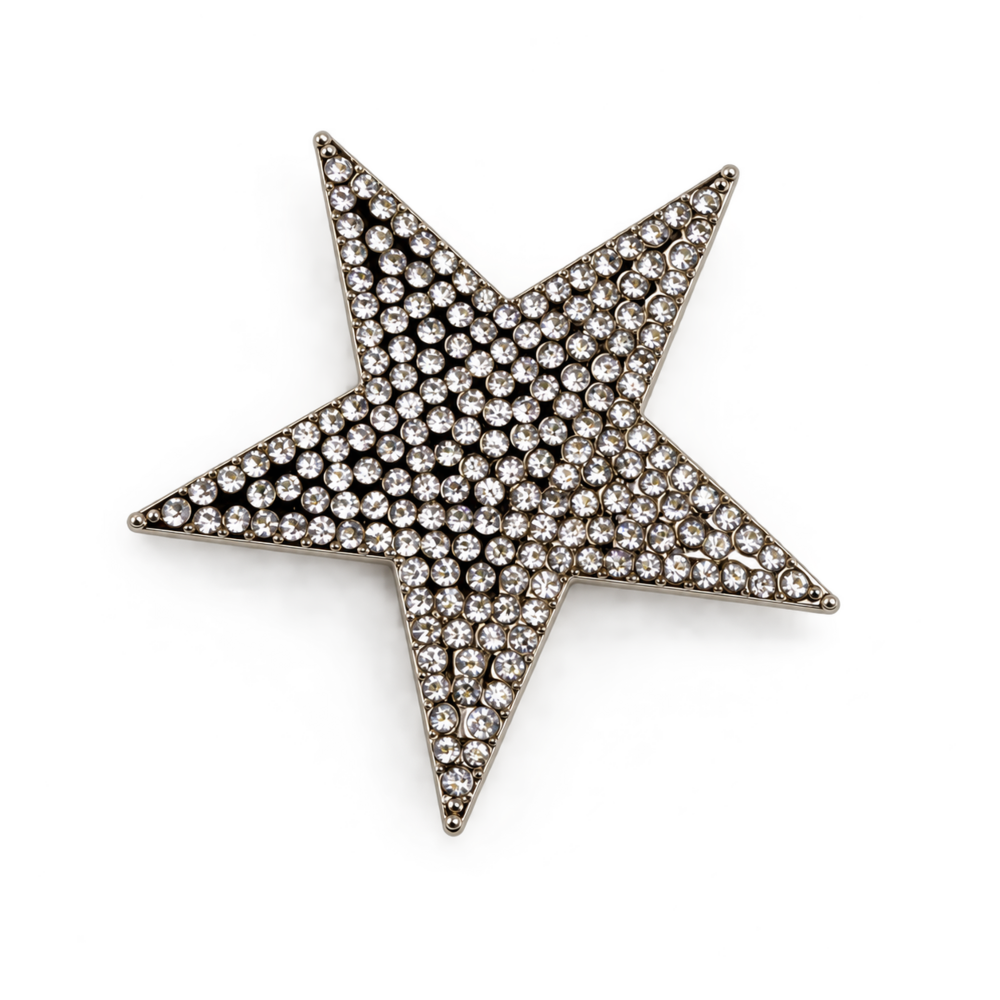 Broche estrela prata strass