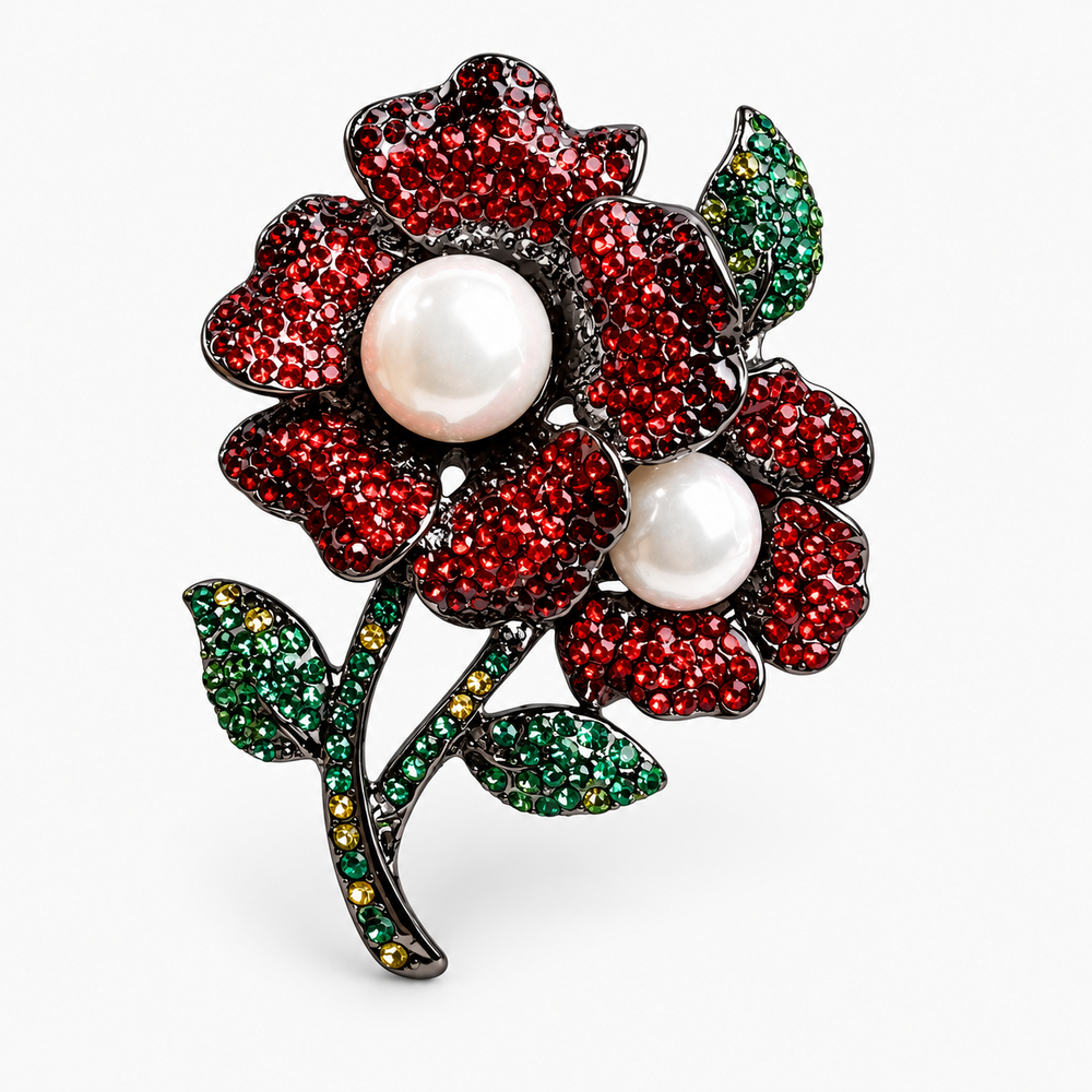 Broche flor vermelho e verde