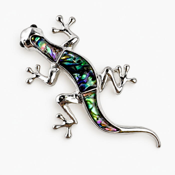 Broche Lagartixa Metal Prateado com Madrepérola – Singularidade