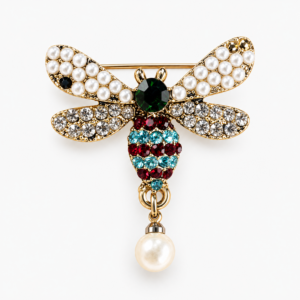 Broche libélula perla