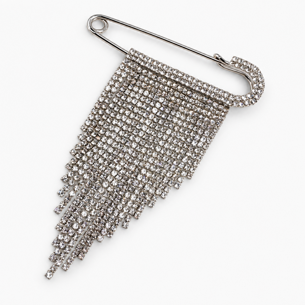 Broche prata strass cascata