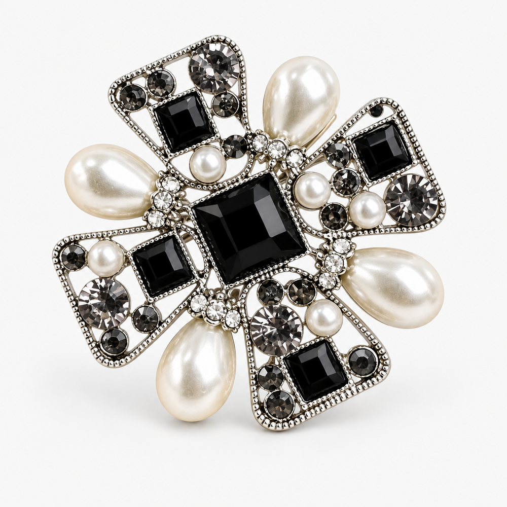Broche preto com pérolas