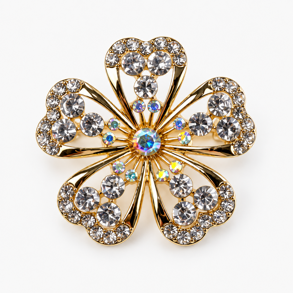 Broche rosa dourado com strass