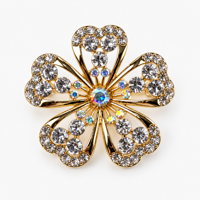 Broche Flor Dourado com Strass – Celebração