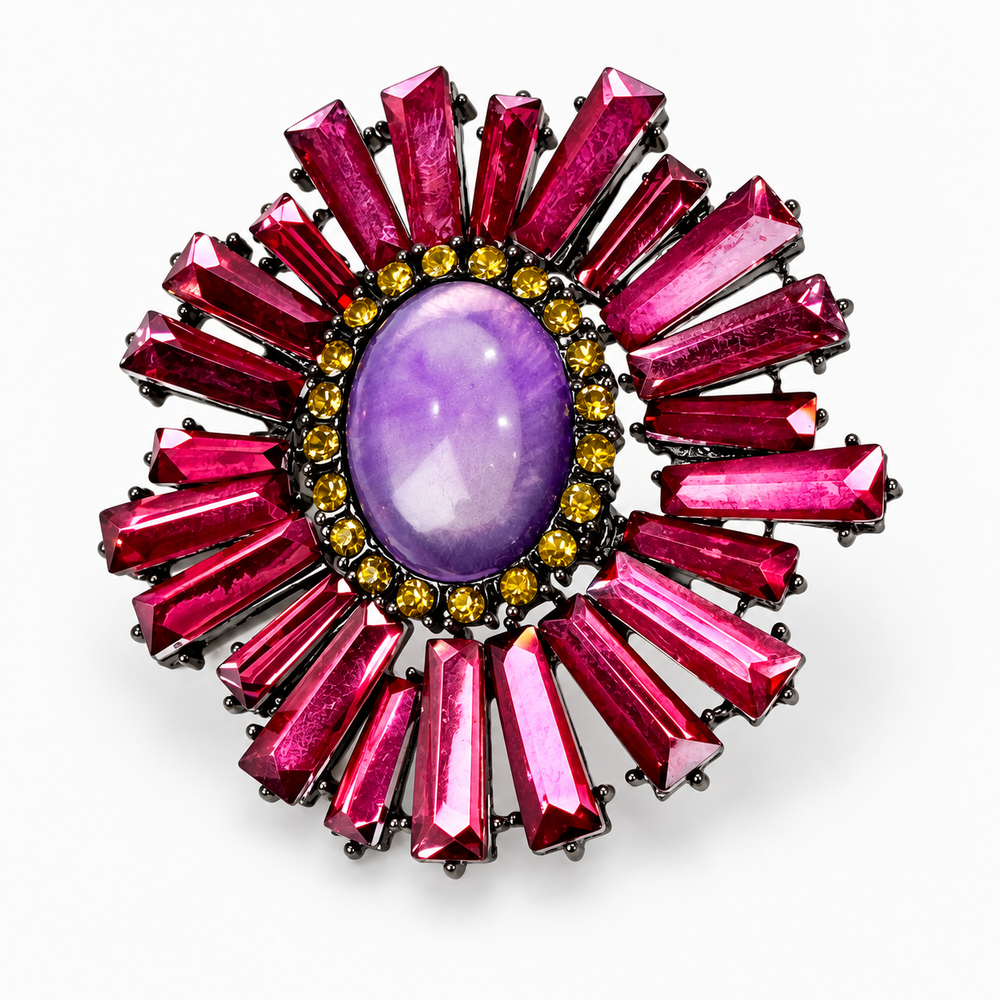 Broche rosa pedra roxa