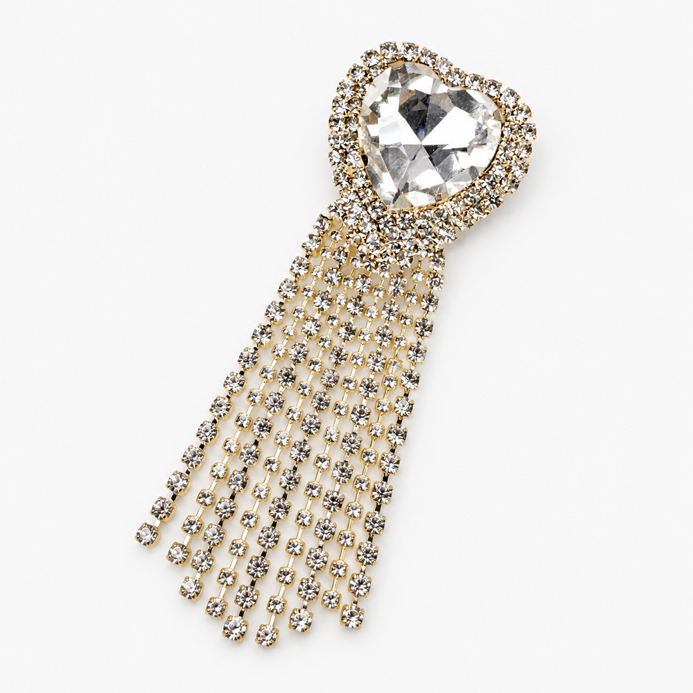 Broche strass coração prata