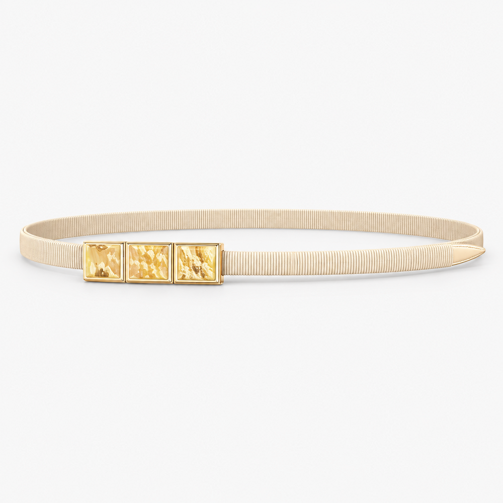 Cinto fino dourado ou prata com fivela retangular