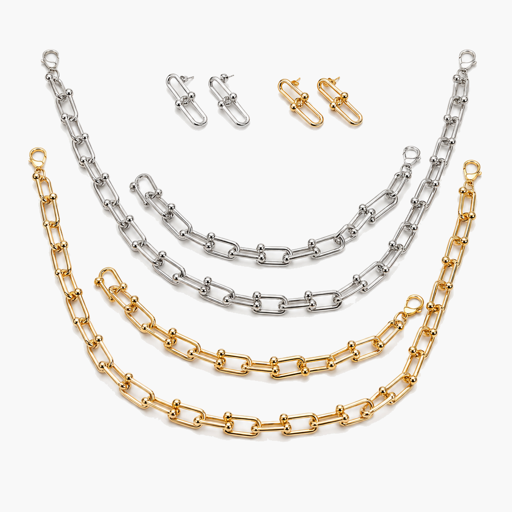 Conjunto Colar e Brinco com Elos – Sofisticação