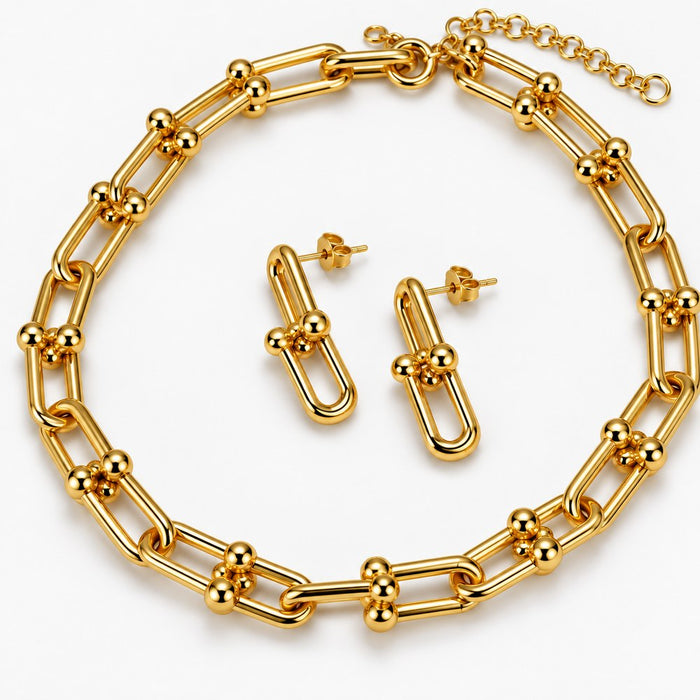 Conjunto Colar e Brinco com Elos – Sofisticação