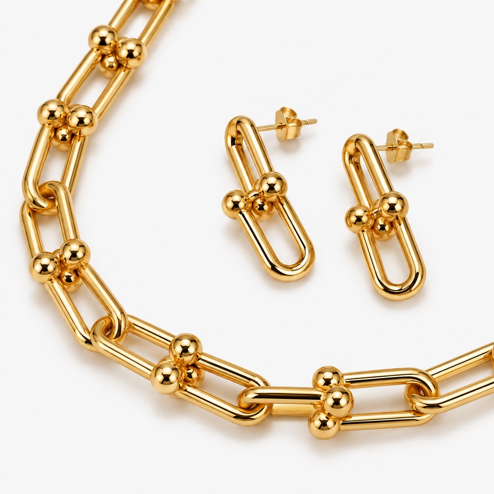 Conjunto Colar e Brinco com Elos – Sofisticação