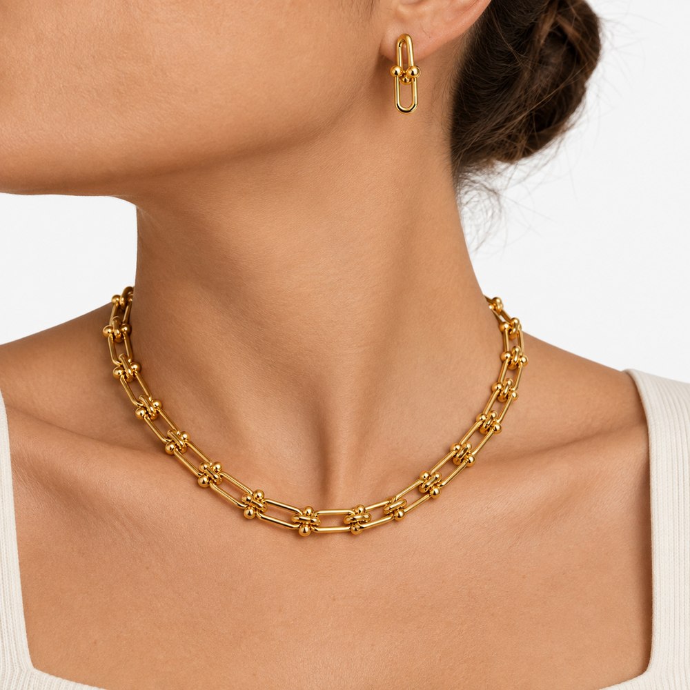 Conjunto Colar e Brinco com Elos – Sofisticação