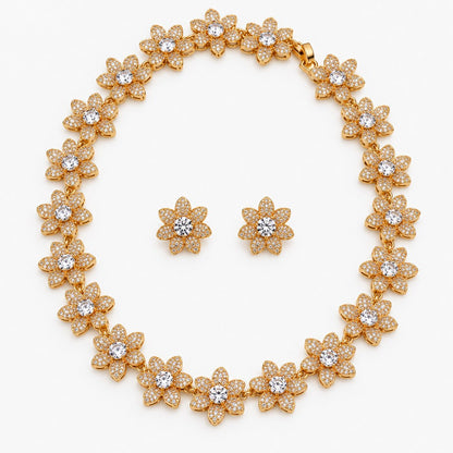 Conjunto Colar e Brinco Flores com Zircônia – Elegância