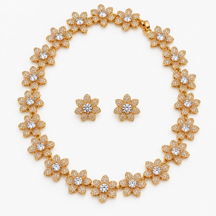 Conjunto Colar e Brinco Flores com Zircônia – Elegância