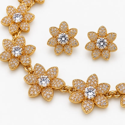 Conjunto Colar e Brinco Flores com Zircônia – Elegância