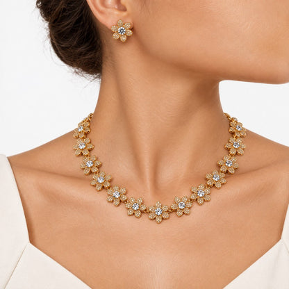 Conjunto Colar e Brinco Flores com Zircônia – Elegância